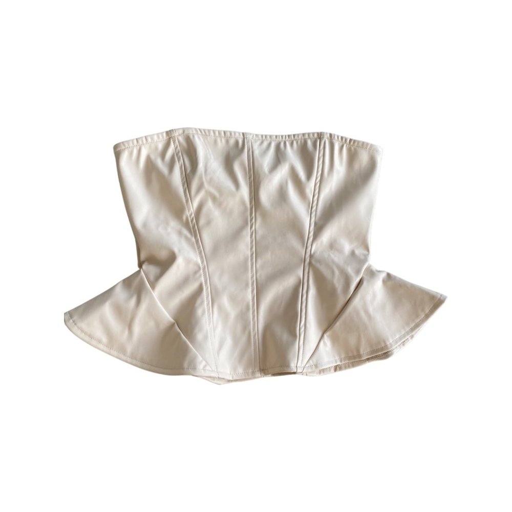 ivory coord corset peplum top faux leather